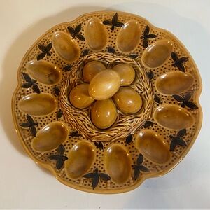 Vintage Mid-Century Majolica-Style Deviled Egg Platter